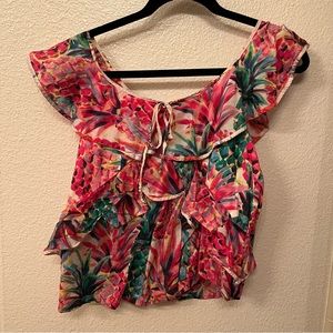 J Crew Pink Pineapple ruffle top